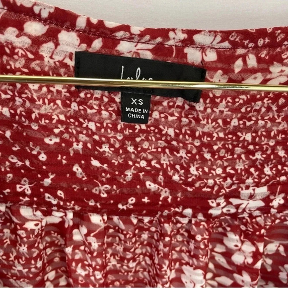 Lulu’s Lovely Wishes Red Floral Print Long Sleeve Crop Peasant Top - Picture 9 of 11